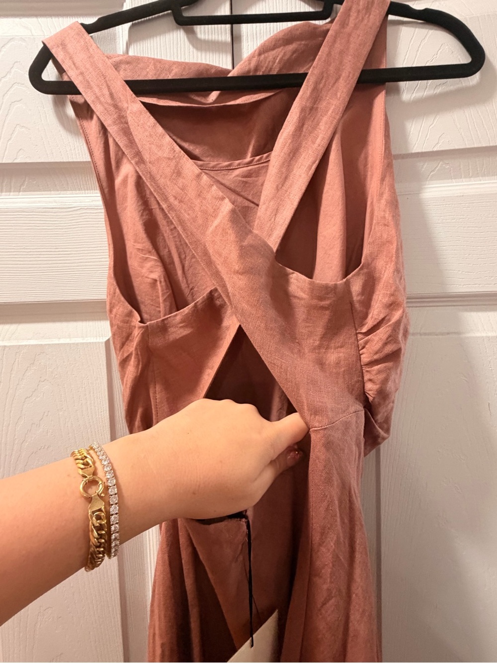 One-Shoulder Linen Blend Dress in Dusty Rose - Picture 5 of 8